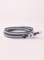Preview: Zweifach Wickelarmband mit Sterling Silber Kugeln und blauem Baumwollband.