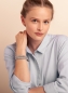 Preview: Zweifach Wickelarmband mit mattem Bergkristall, Sterling Silber Ringen und grauem Baumwollband.