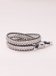 Preview: Zweifach Wickelarmband mit mattem Bergkristall, Sterling Silber Ringen und grauem Baumwollband.