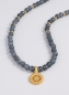 Preview: Graublaue Achat Kette mit vergoldetem Sonnenzeichen.