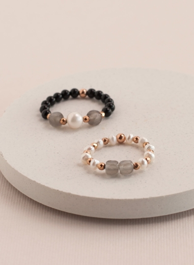 Ringe mit Mondstein, Perlen und roségold Elementen