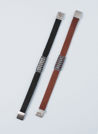 Herrenarmband in Naturleder schwarz oder cognac, mit Sterling Silber und Magnetverschluss aus Edelstahl