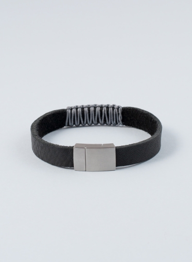 Herrenarmband aus schwarzem Naturleder, mit Magnetverschluss