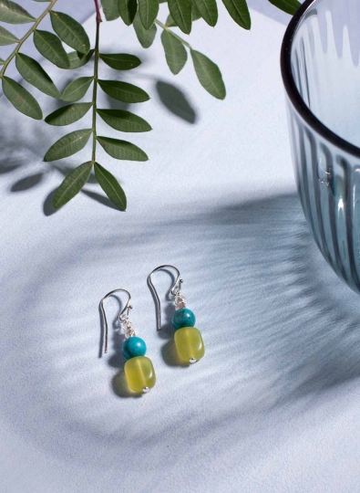 Preview: Ohrhänger in Silber, Türkis und Jade