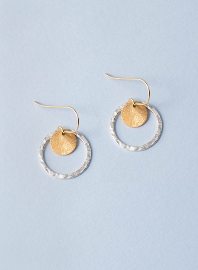 Ohrhänger mit Kreis und Plättchen in Bicolor Silber und Gold