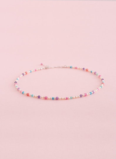 Choker mit echten Perlen, bunten Halbedelsteinen und Glasperlen