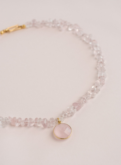 Rosenquarz Kette mit facettiertem Anhänger