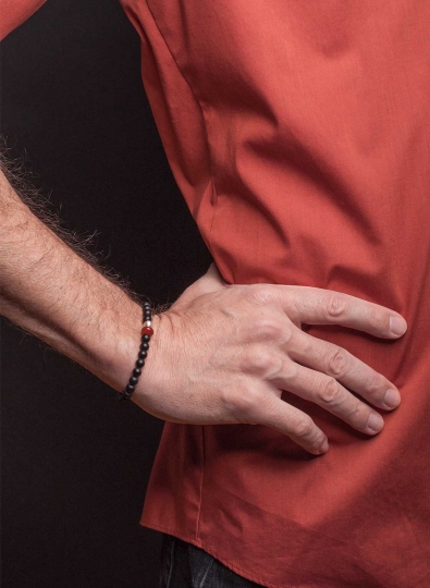 Unisex Armband elastisch mit Onyx, Karneol und Silber