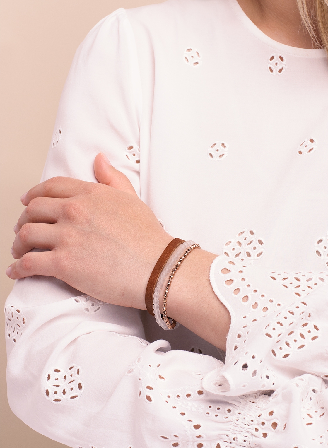 Zweifach Wickelarmband aus chromfreie gegerbtem Naturleder, Bergkristall, Hämatin und Sterling Silber