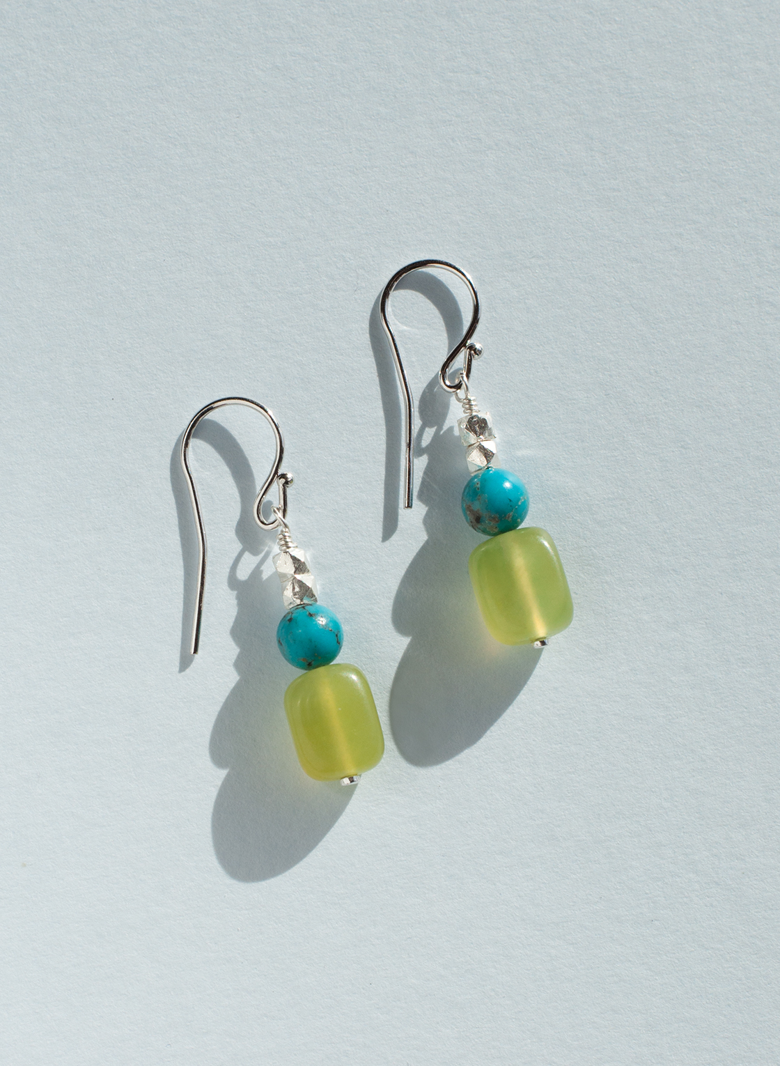 Ohrhänger in Silber, Türkis und Jade