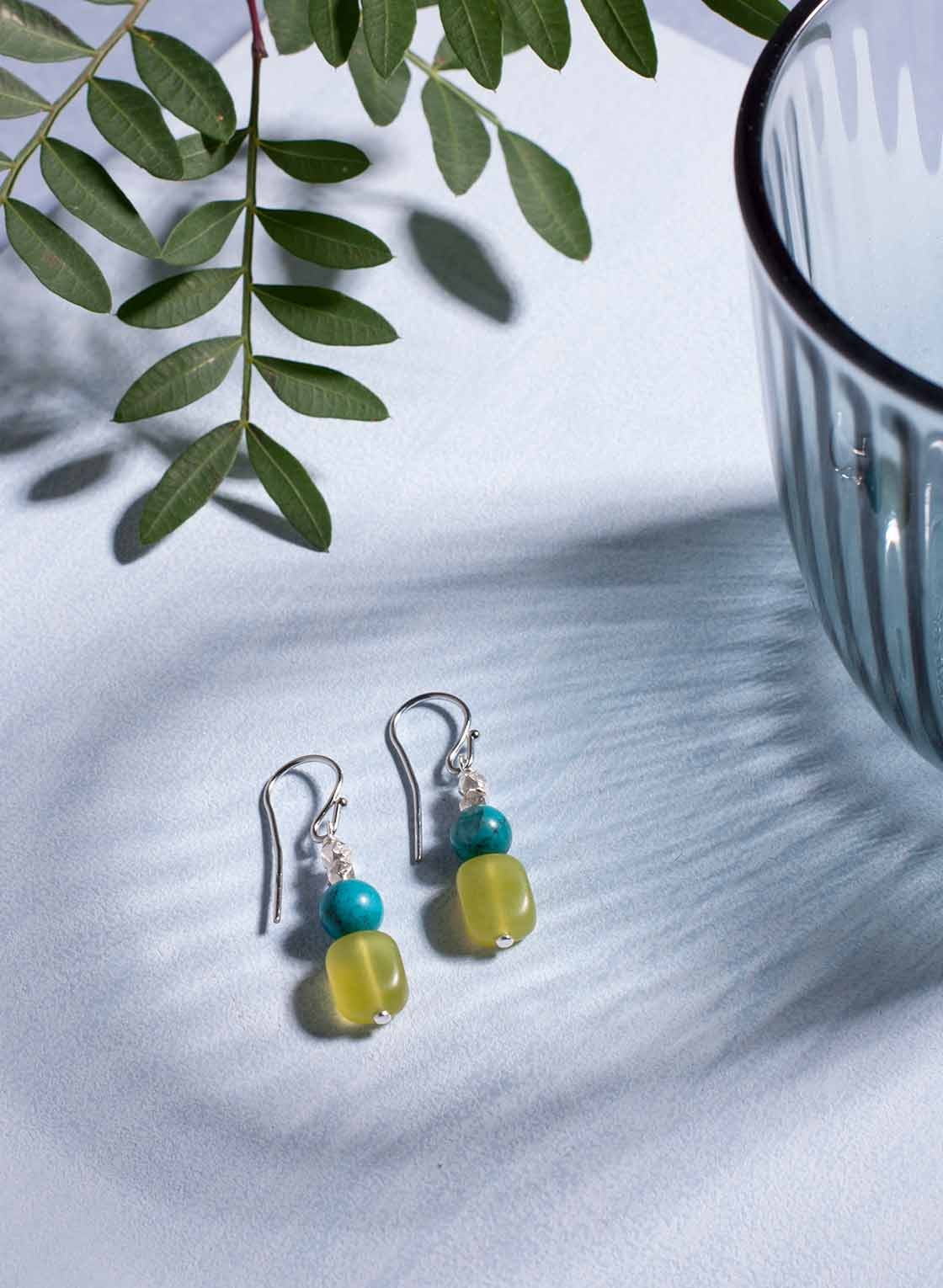 Ohrhänger in Silber, Türkis und Jade